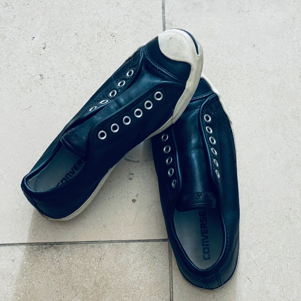 Jack Purcell Converse Blk Leather Sneakers Unisex Signed